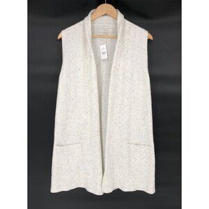 NWT Loft Open Front Duster Sweater Vest Women's XS-S White Speckled Pockets